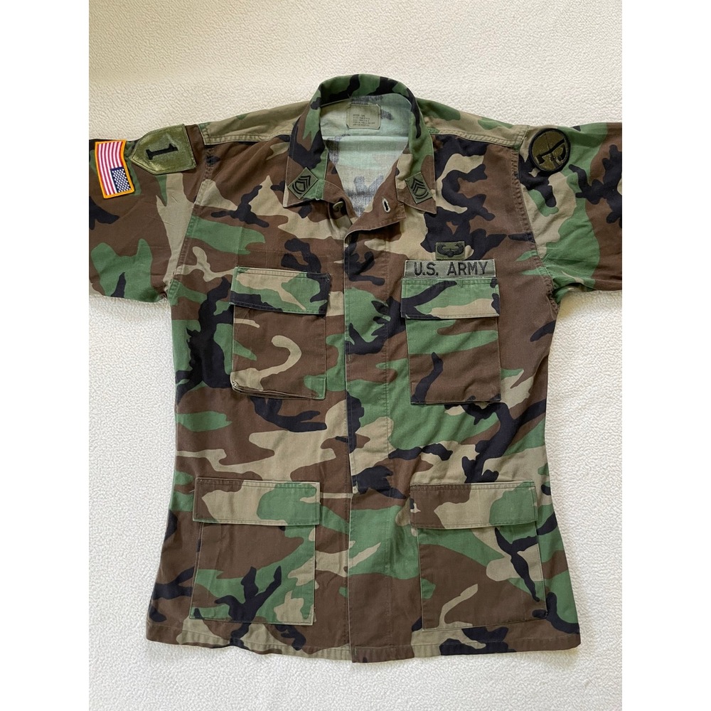 US Army Mens Medium Long BDU Jacket Camo Woodland 1st Infantry Division Patches - Picture 15 of 16